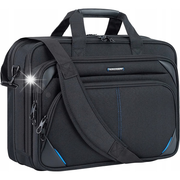 KROSER laptop táska, 17-18", fekete-kék, vízálló, RFID védelemmel, 45,9x32,6x19cm