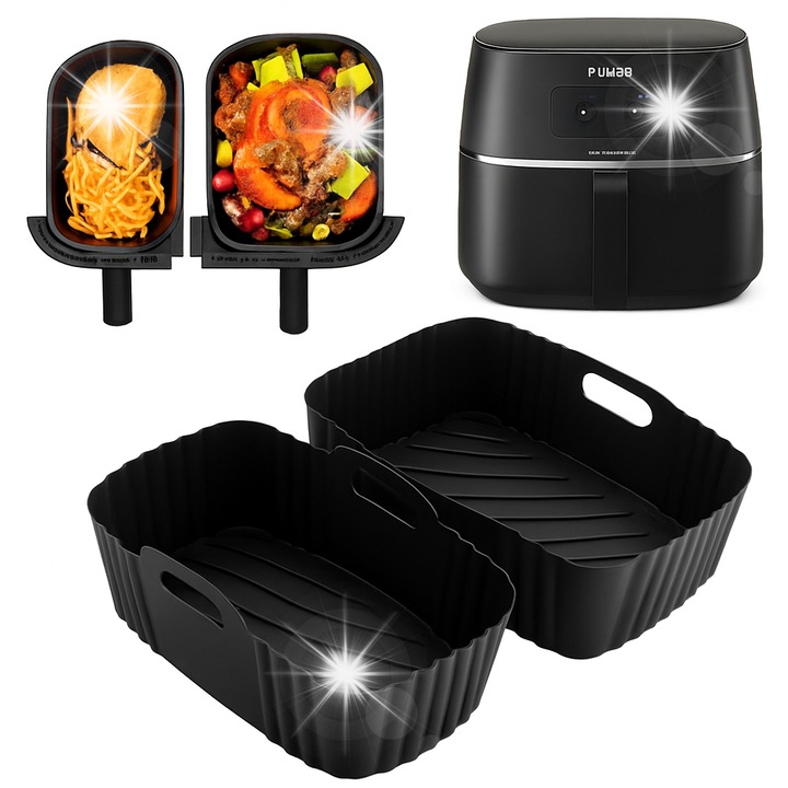 Силиконов комплект за подмяна за фритюрник Philips Dual Basket Airfryer 3000, черен, 19,5x16,5x5см