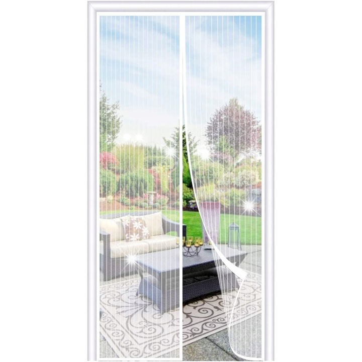 Moskitiera magnetica pentru usi, 140x240cm, alba, inchidere automata, set de montaj inclus