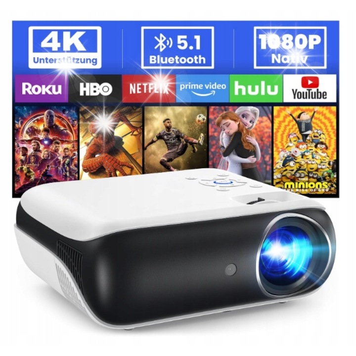 Videoprojektor H1, 4K, 9500 lumen, Bluetooth, fehér, 24x9.6x21cm