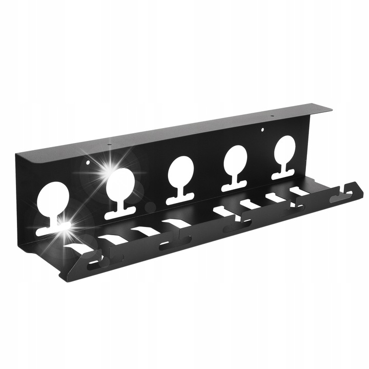 Органайзер за кабели Spacetronik 50 см, метален, 5 места за захранване, матово черен, монтаж на бюро