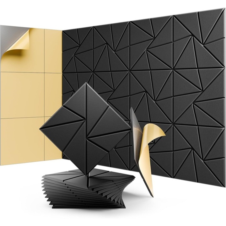 Set de 12 Panouri Acustice din Poliester Premium NovaPan Pro, KuviKoo™ NRC 0.95, Autoadezive, Izolatie Fonica si Decor Perete, pentru Home Cinema, Studio, KTV, Birou, 30x30 cm, Alb - 100% Sigur, Non-toxic, Rezistent la Foc