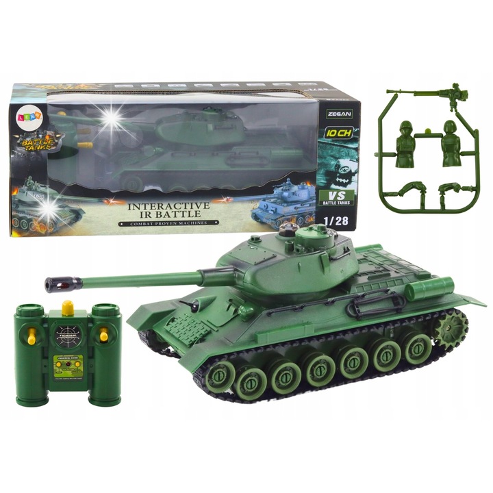 RC katonai tank 1:28, LEAN Toys, forgótorony, zöld, 35x13x11,5cm