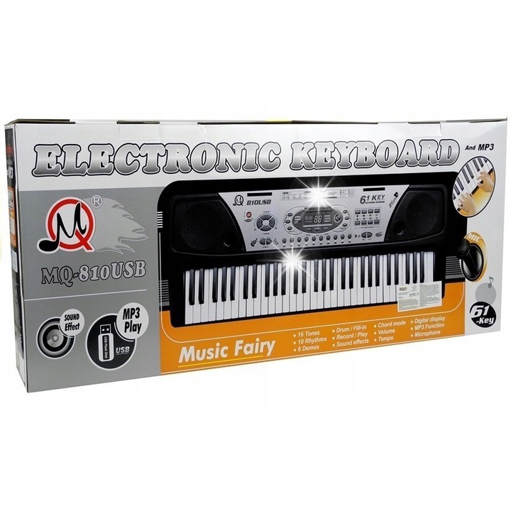 LEAN Toys elektronikus orgona, 61 billentyű, 10 ritmus, 16 hangszín, mikrofonnal és tápegységgel, 81x31x12cm