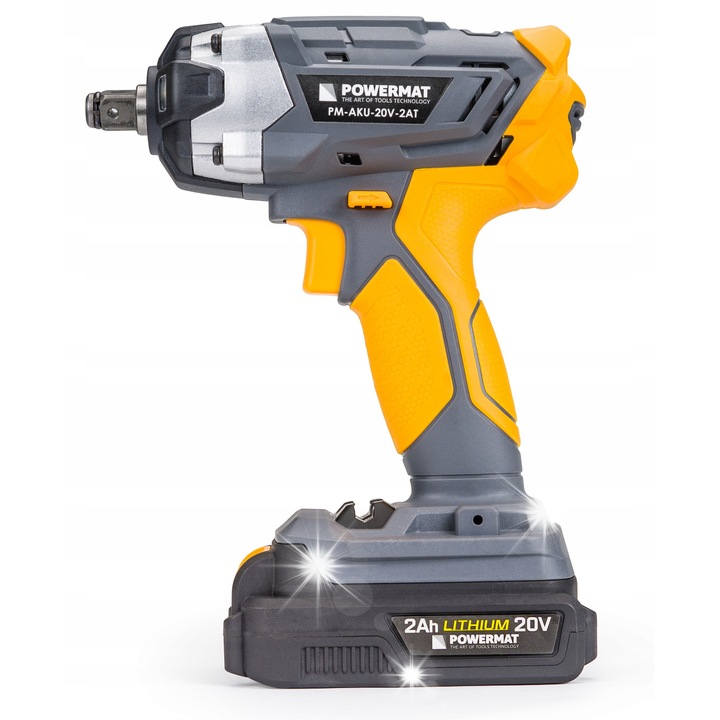 Акумулаторен гайковерт 20V 1/2" Powermat, 350Nm, 2Ah, с LED, пълен комплект