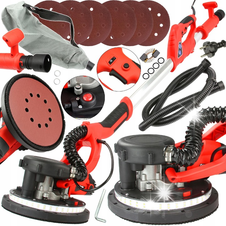 Шлайф за гипсокартон, Mar-Pol, модел ZYRAFA LED, 1800W, 225мм, с 6 абразивни листа, торба за прах, дължина 220см