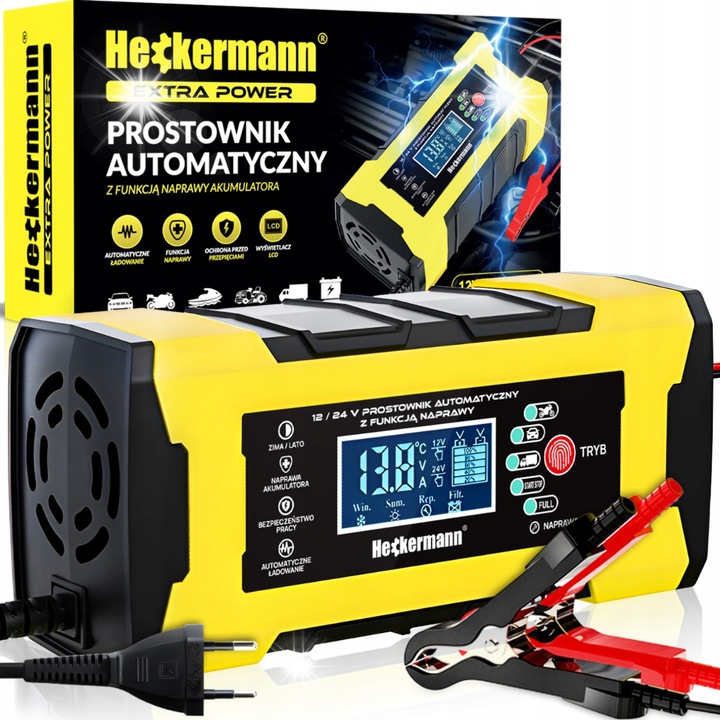 Heckermann 12V 5A/24V 10A autóakkumulátor töltő javító funkcióval, 480g