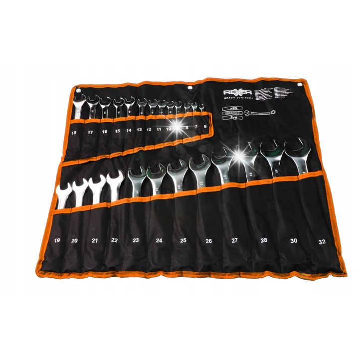 Rexxer kulcskészlet 6-32mm 25 darabos, króm-vanádium, tokkal együtt