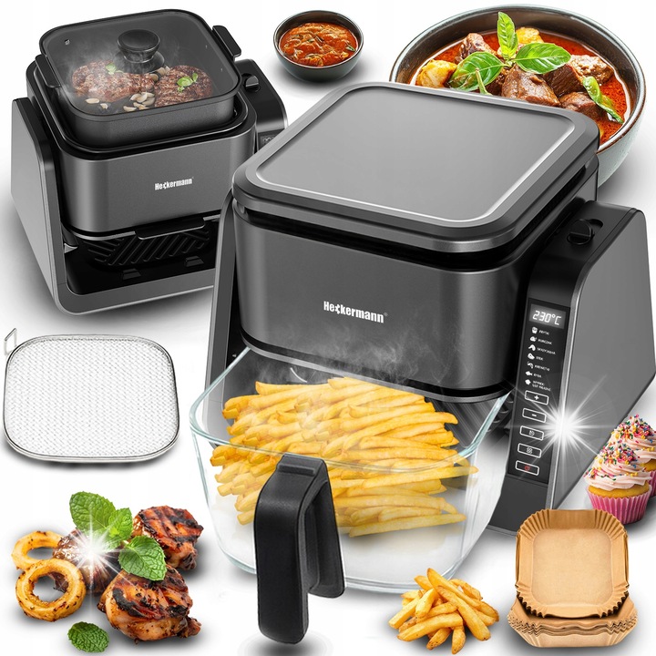 Heckermann 4L olajmentes fritőz főzőlap funkcióval, 1700W, modern design, 4 literes kapacitás