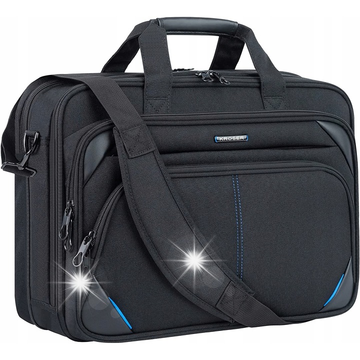 KROSER laptoptáska, 17-18", vízálló, RFID védelemmel, fekete-kék, 45,9x32,6x19cm