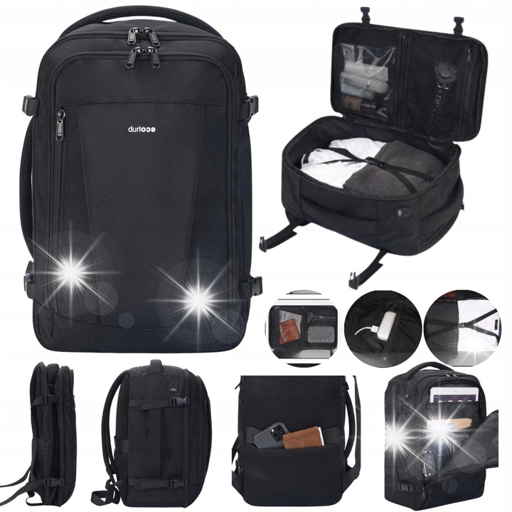 Utazótáska 20L USB porttal, mérete 40x20x25cm, újrahasznosított anyag