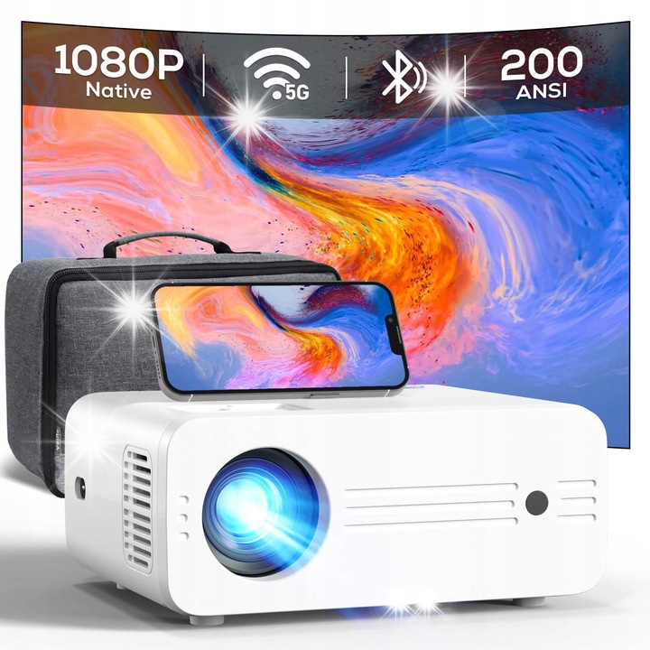 IZEEKER Full HD 1080P videoprojektor, 10000 lumen, WiFi, Bluetooth, fehér, állvánnyal