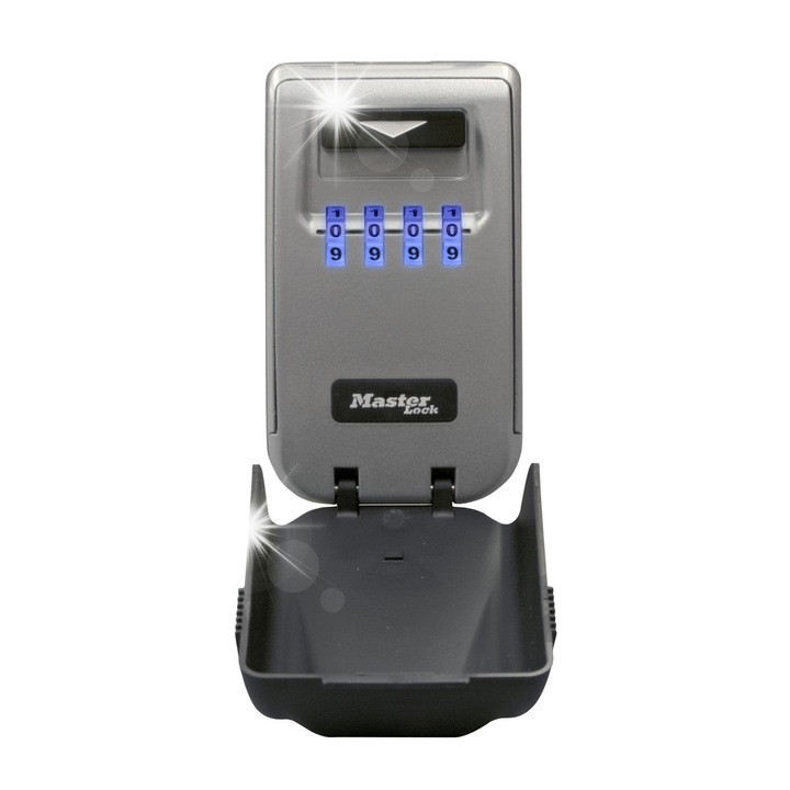 Seif pentru chei Master Lock 5425EURD, rezistent la intemperii, cu roti numerice iluminate, gri, mediu