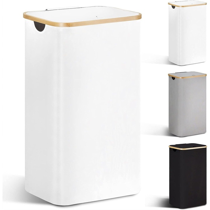 Cos pliabil pentru rufe, 85L, cu capac, negru, dimensiuni 30x40x70cm