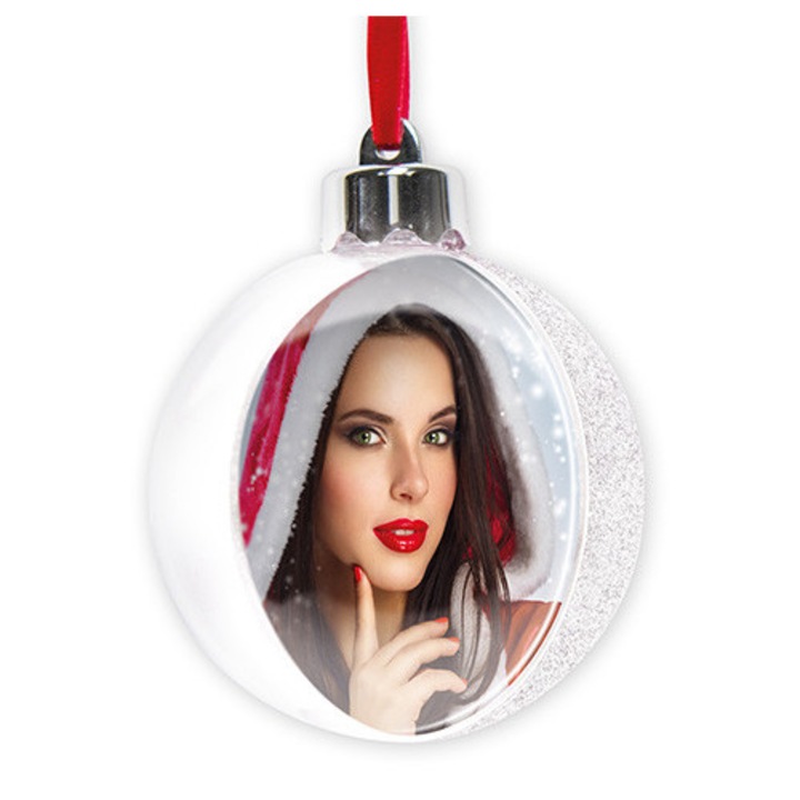 ZEP fotókeret, fehér gömb, 7x7 cm-es képhez, karácsonyi medál