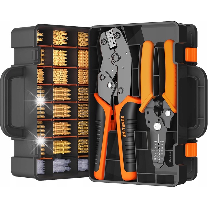 Kábelvég-préselő fogó készlet 0,75-6 mm, 18 típusú csatlakozóval, 184 darab, fekete, ezüst, narancssárga