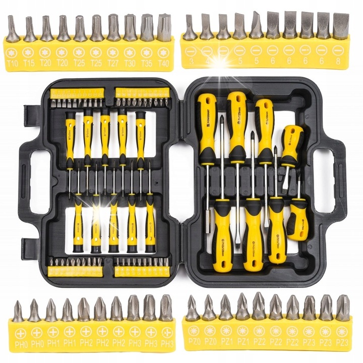 Комплект отвертки и битове Powermat PM-WK-58Z, 58 елемента, хром ванадий, магнитни накрайници