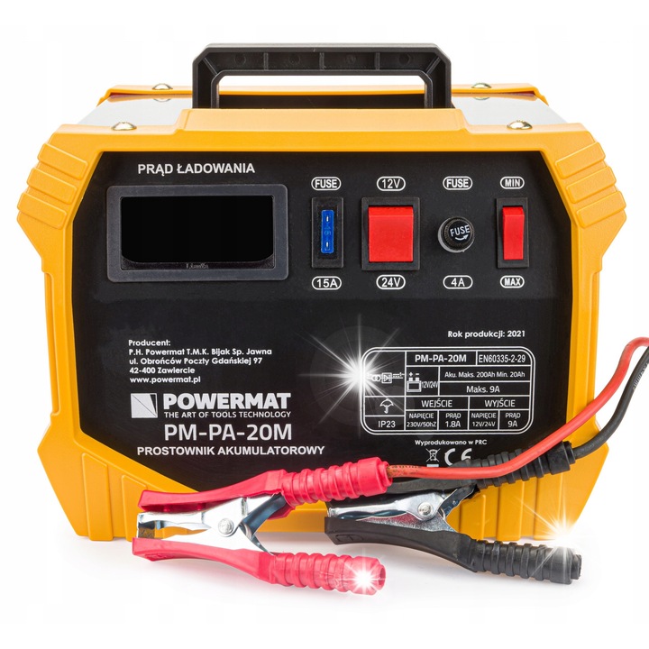 Powermat PM-PA-20M autó akkumulátortöltő, 12V/24V, 8-18A, 210x290x230mm