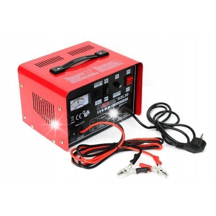 Mar-Pol GZL-30 autóakkumulátor töltő, 12V-24V, 30A, fém, fogantyúval