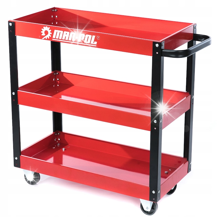 Mar-Pol szerszámkocsi, 3 polcos, 36,5x81cm, 136kg teherbírás, fehér vagy fekete kerekek