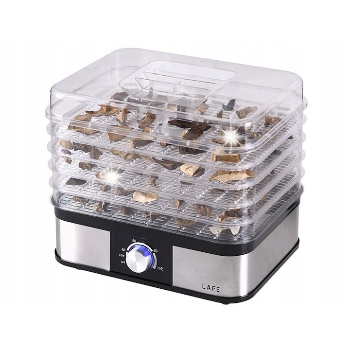 Deshidrator Lafe 5 tavi 250W, temperatura reglabila 40-70°C, pentru legume, fructe, ierburi, carne