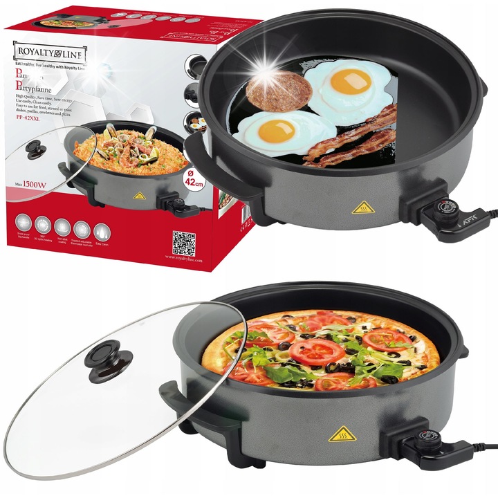 Електрически тиган Royalty Line XXL, 42см, 1500W, незалепващо покритие, с капак
