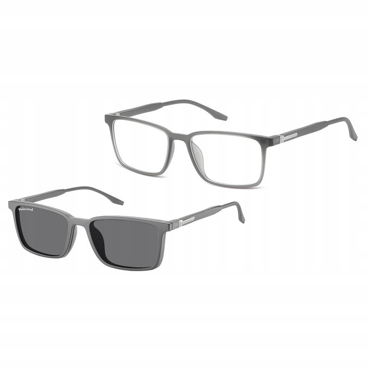 Ochelari de vedere unisex Sunoptic CLIP-TRC-185C-1, rama TR90, Clip-On polarizat, gri, 53x17x142mm, set 3 piese
