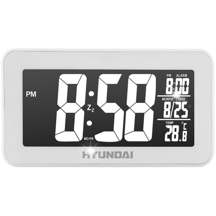 Ébresztőóra hőmérővel és naptárral Hyundai AC321W, fehér, 7,5x13,5x5cm