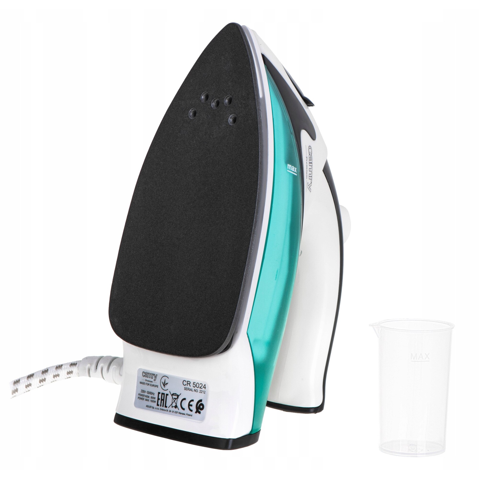 Fier De Calcat, Camry, CR 5024, Putere 1500W, Talpa Antiaderenta, Maner Pliabil, Calcare Cu Abur, Reglaj Temperatura, Design Compact, Usor 0.6 kg, Jet Apa, Ideal Pentru Calatorii, Verde/Alb