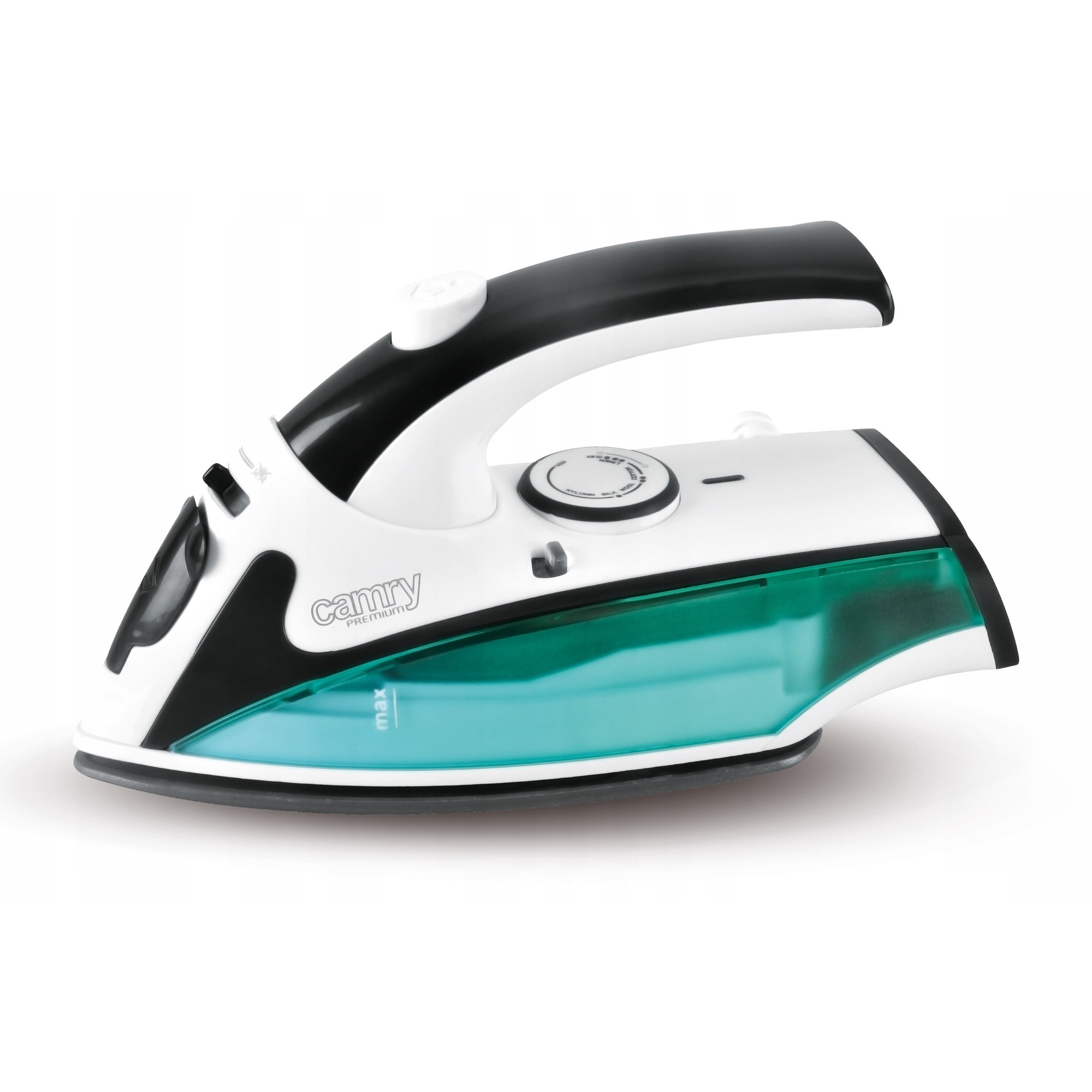 Fier De Calcat, Camry, CR 5024, Putere 1500W, Talpa Antiaderenta, Maner Pliabil, Calcare Cu Abur, Reglaj Temperatura, Design Compact, Usor 0.6 kg, Jet Apa, Ideal Pentru Calatorii, Verde/Alb