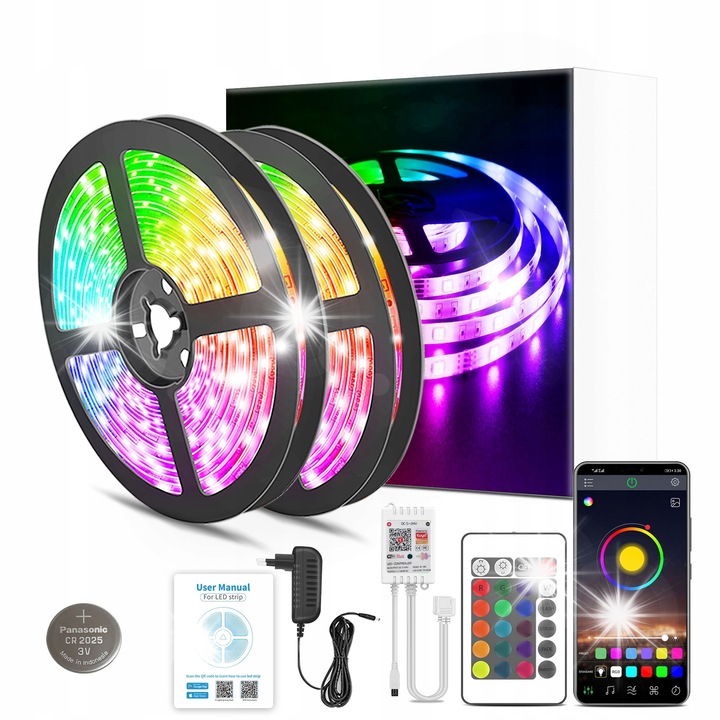 Бенц LED 30M RGB, 5050, WiFi, пълен комплект, самозалепващ, 12V
