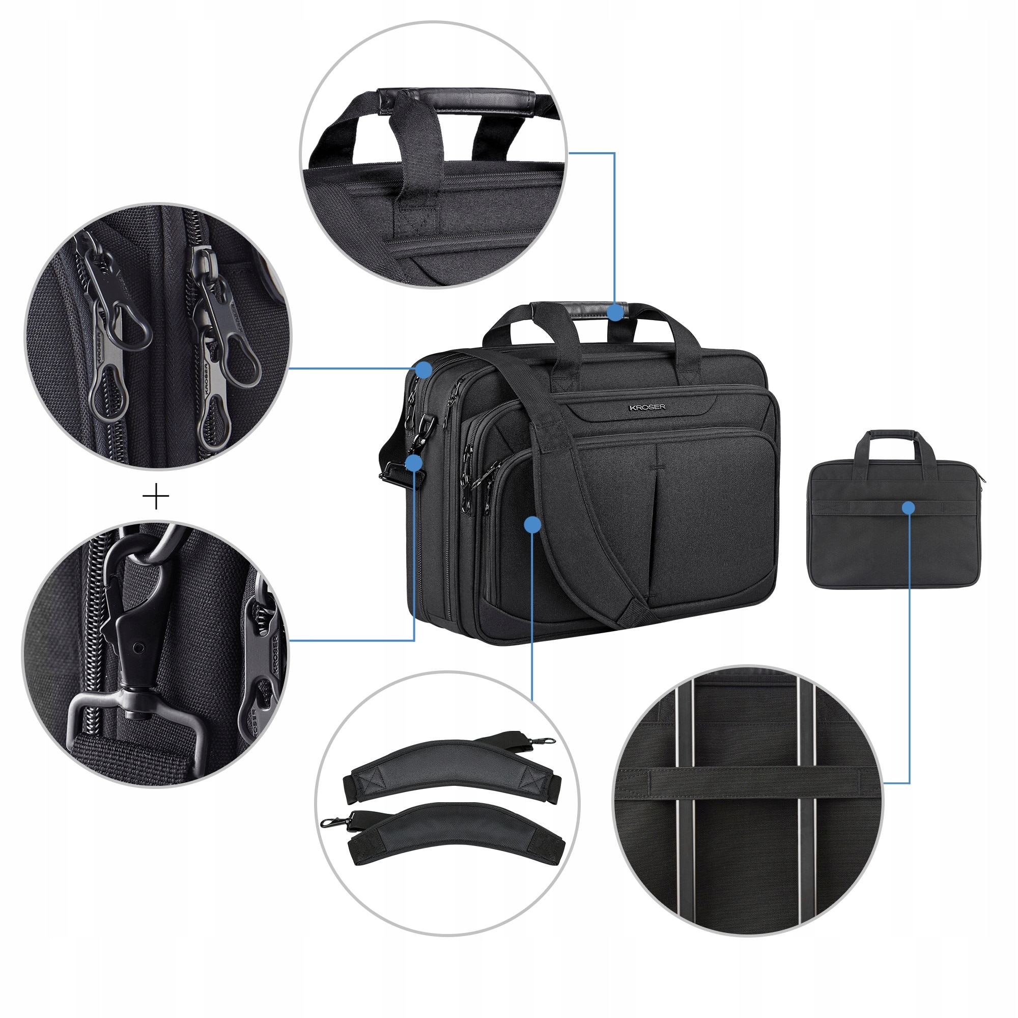 Geanta laptop Kroser, 46x32x19/24cm, compartiment pentru laptop pana la 17,3 inch, multicolor, set.