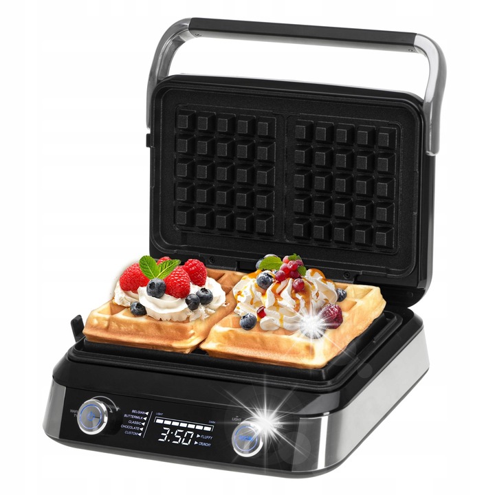 Adler Gofrownica desszertkészítő LED kijelzővel, 5 programmal, 2400W, gofri 12x13x2cm, tésztakanál szettel