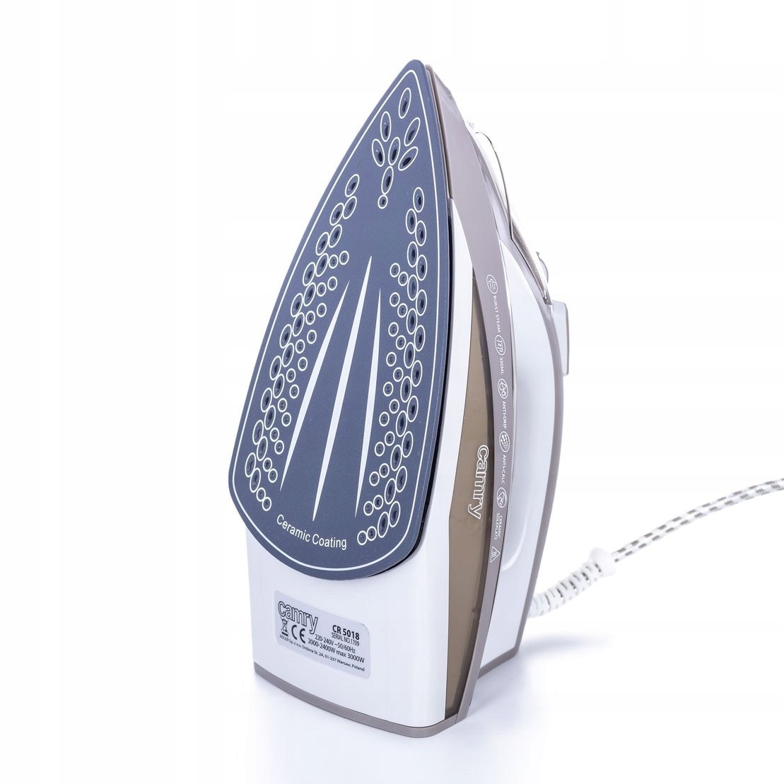 Fier de calcat cu abur Camry CR 5018, 3000W, ceramica, functie auto-curatare, bej/maro, 32x18x13.5cm