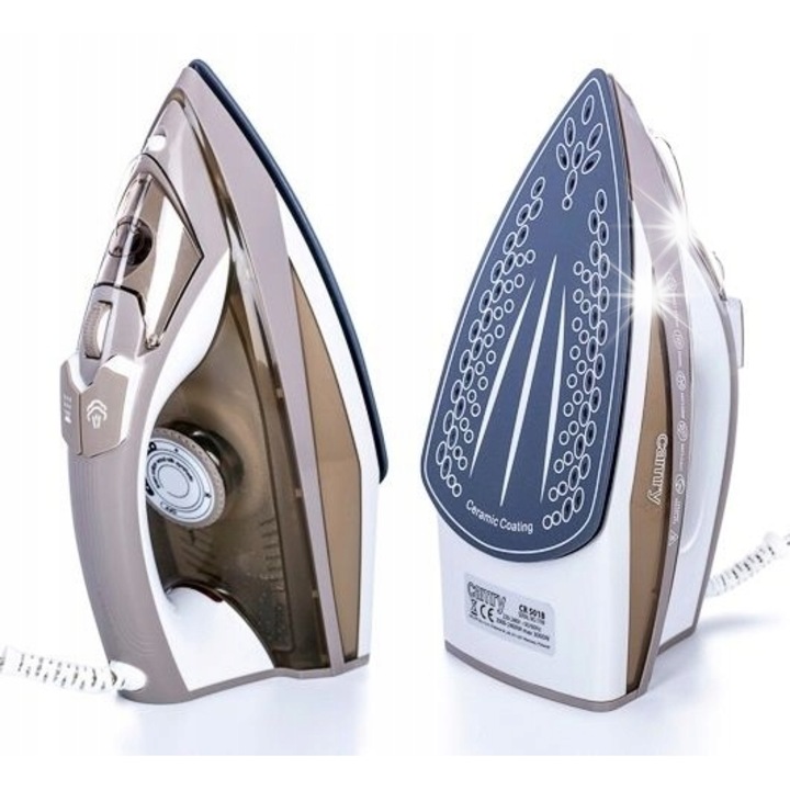 Fier de calcat cu abur Camry CR 5018, 3000W, ceramica, functie auto-curatare, bej/maro, 32x18x13.5cm