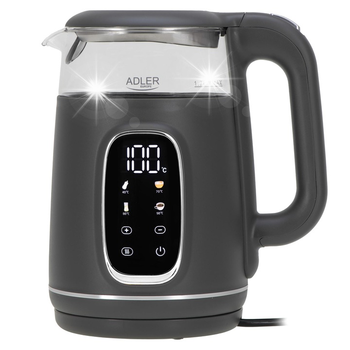 Fierbator electric Adler 1,7L 1850-2200W cu reglare temperatura 55-100°C, display LCD