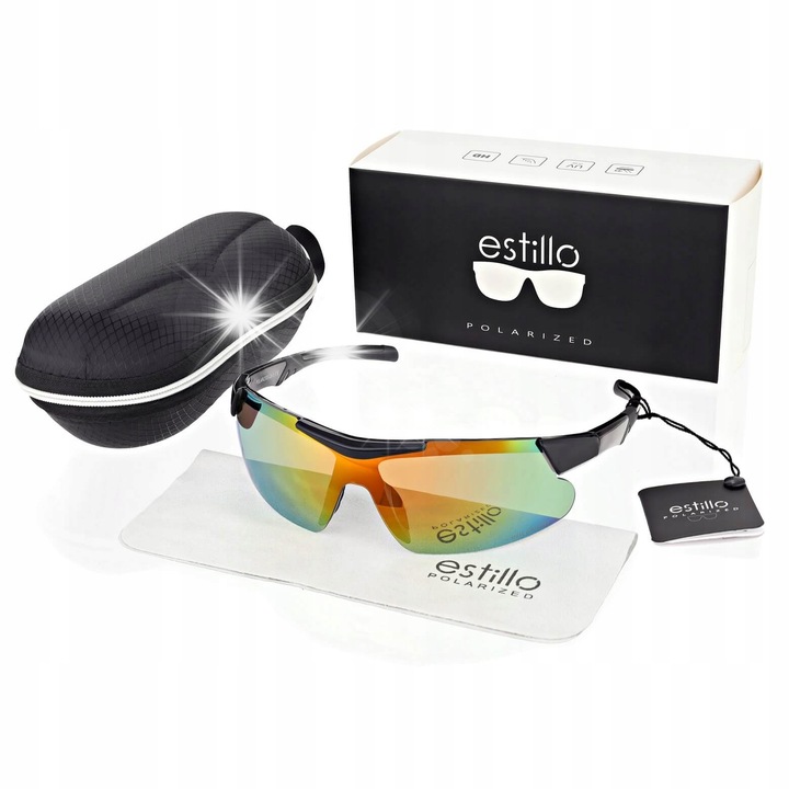 Спортни слънчеви очила Estillo, поляризирани, оранжеви лещи, подарък, пълен комплект