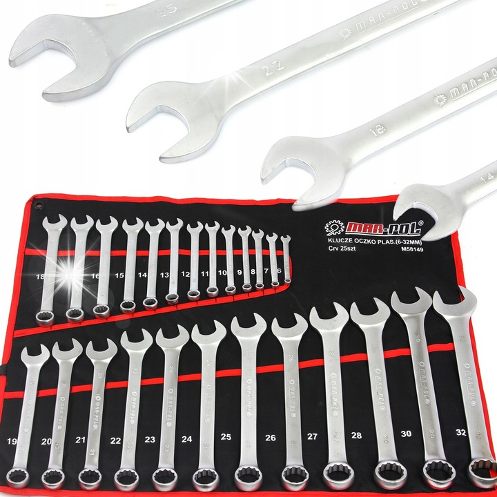 Mar-Pol 6-32mm 25 részes csillag-villáskulcs készlet, CRV acélból, korrózióvédelemmel, tokban
