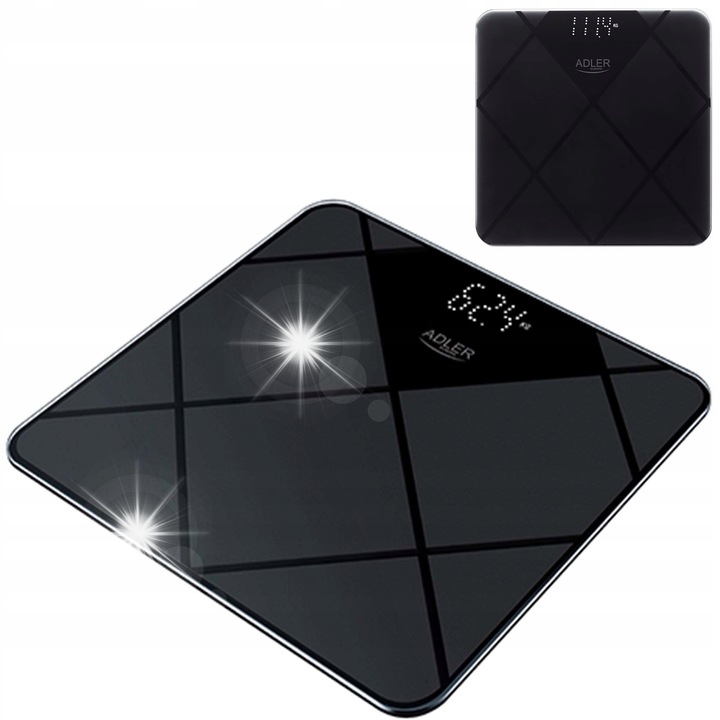 Електронен стъклен кантар Adler, 180кг, 30x30см, черен
