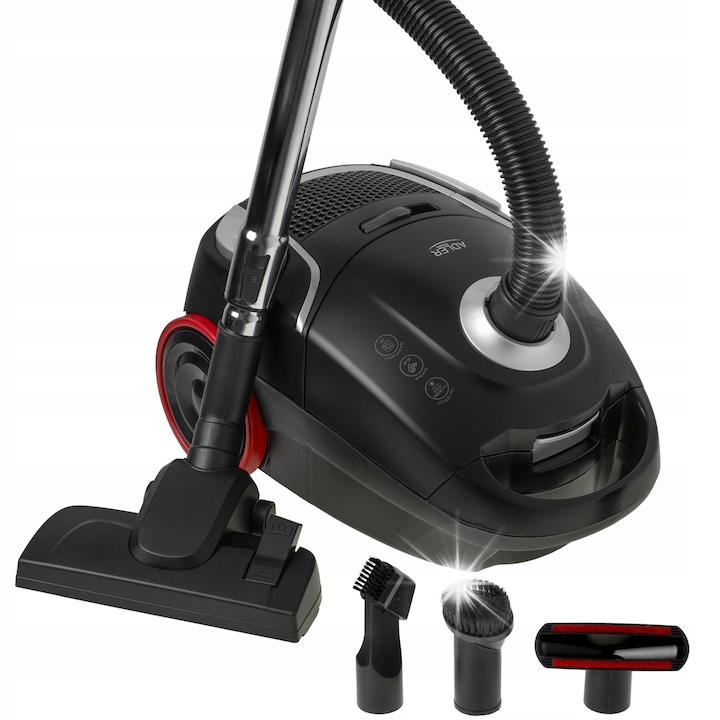 Aspirator fără sac Severin CY 7089, 800W, 2,1l, negru-rosu, rază de acțiune 9m, filtr HEPA 13
