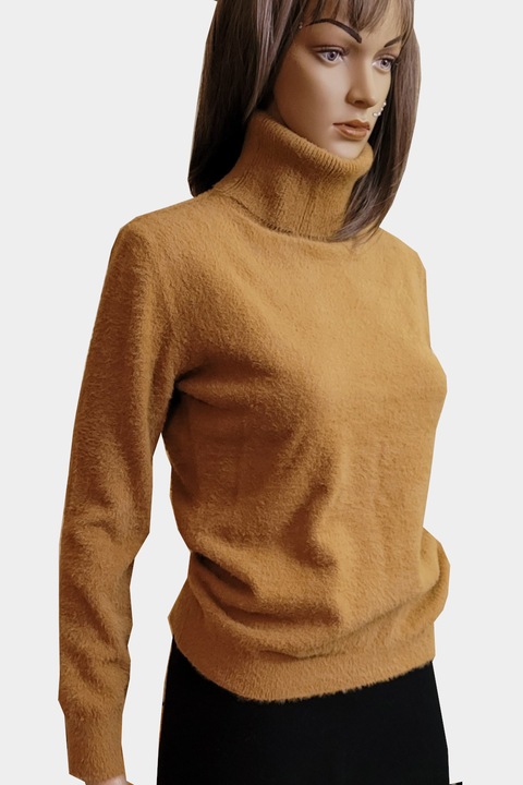 Pulover pe gat, textura moale, ZM1225, Camel, S-M