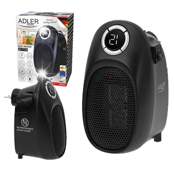 Аеротерма Adler 7726, 1500W, компактна, програмируем таймер 1-12 часа, 9x16,5x12см