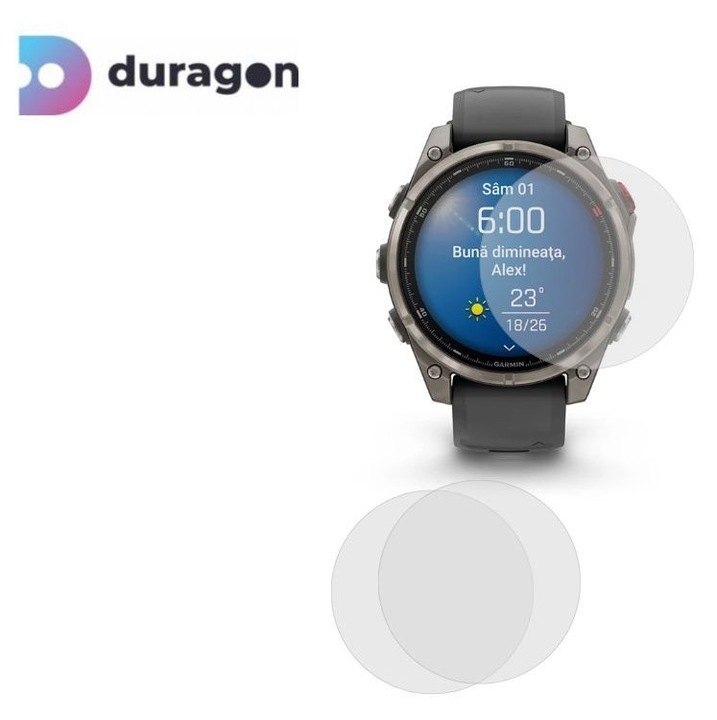 Set 3X Folie silicon Duragon, compatibila cu Garmin Fenix 8 Pro, 43 mm, protectie ecran, antisoc