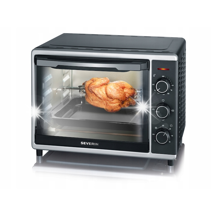 Cuptor electric CASO TO 20, 20L, 1500W, negru, functie rotisor, grill