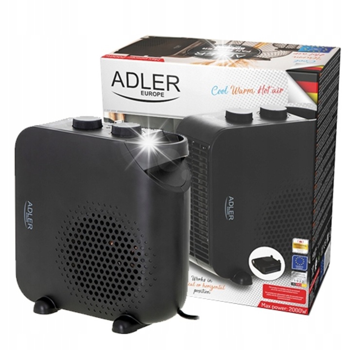 Adler AD 7725B hősugárzó, 2000W, termosztát, ventilátor funkció, fekete