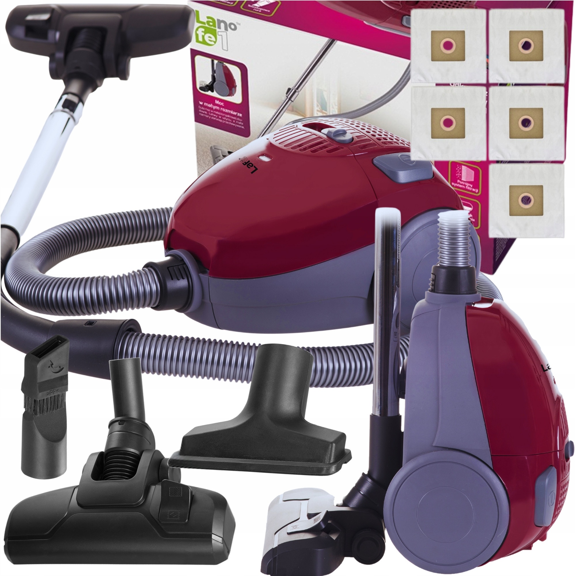 Aspirator cu sac Lafe OWJ001, 800W, 5 saci, rosu, 6,3m raza de actiune