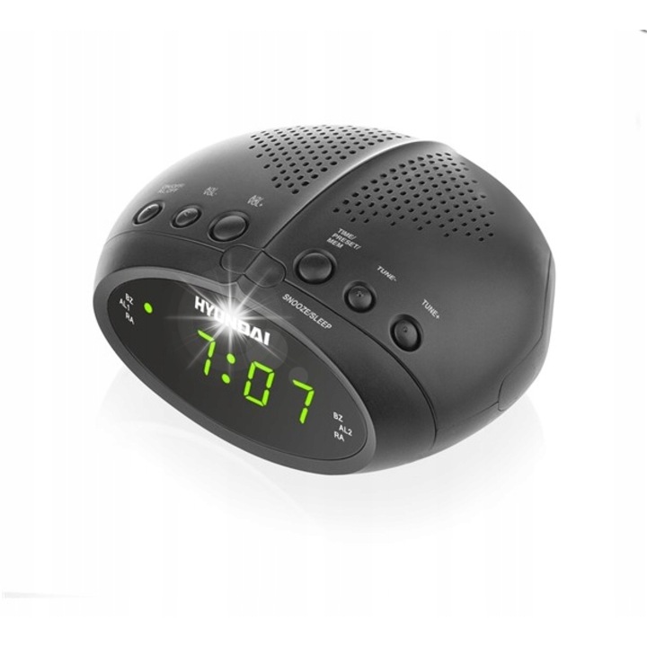 Радио с часовник Hyundai RAC213G, зелен LCD, 2 аларми, FM/AM, 230V/9V батерия