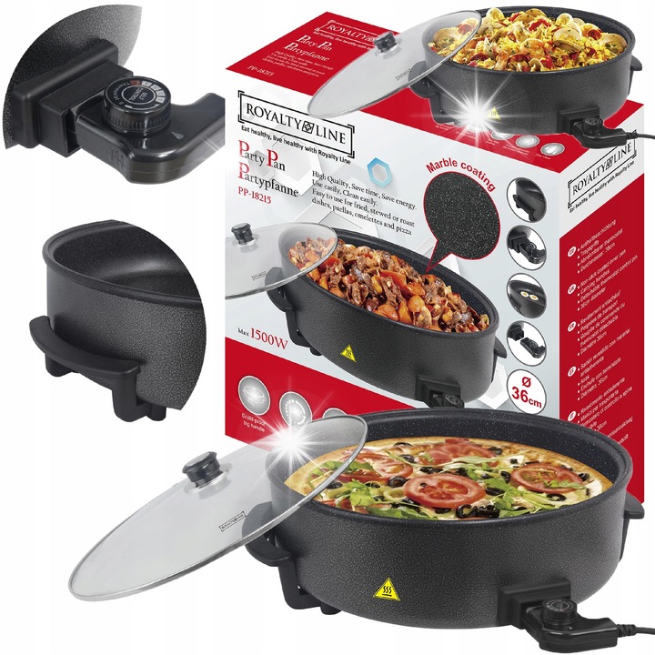 Royalty Line elektromos serpenyő, 42cm, 1500W, tapadásmentes, márvány szürke