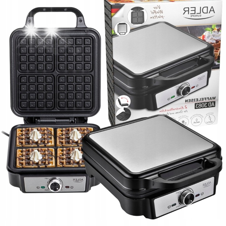 Gofron pentru 4 gofre mari, 1800W, negru-silver, dimensiuni 32,3x24,2x10,3cm