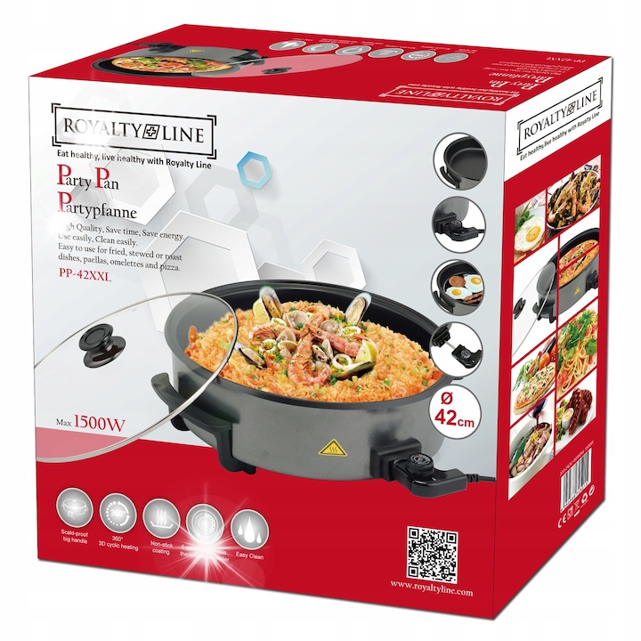 Royalty Line 42cm-es elektromos serpenyő, 1500W, tapadásmentes, szett